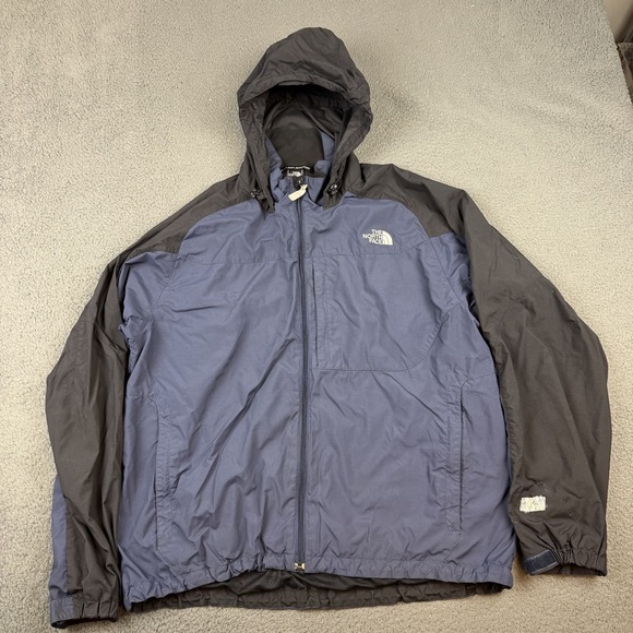 North Face Jacket Mens XL Blue Black Hooded Windbreaker Outdoor Shell Hiking - Picture 1 of 12